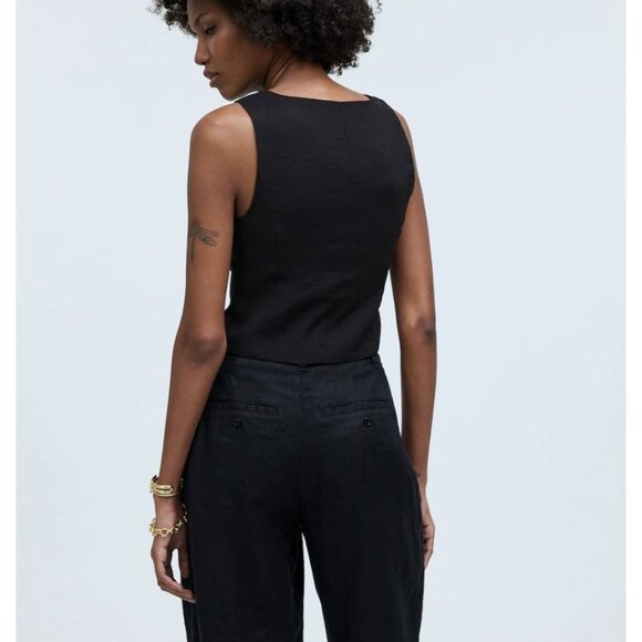 MADEWELL Katrina Crop Vest Top in Softdrape Black NWT - Picture 2 of 8